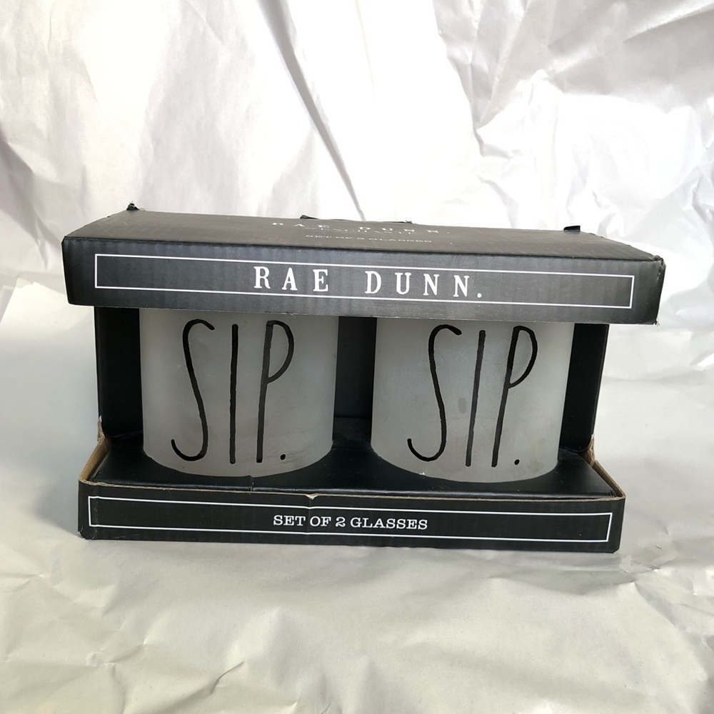 Rae Dunn “SIP.” “SIP.” Set of 2 Frosted Glasses